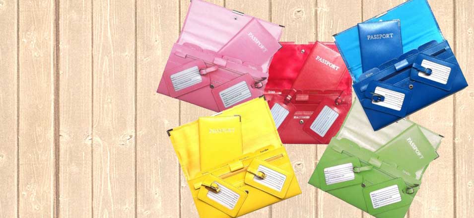 Leather Travel Wallet Sets that make great gifts at only $29.95.  A range of 15 colours available.